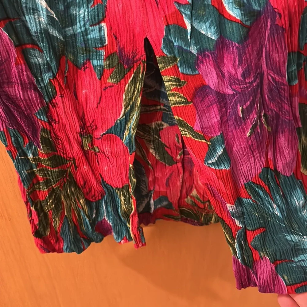 Metro Collection Vintage Gauzy Hawaiian Floral Midi Skirt Red Purple Size Large